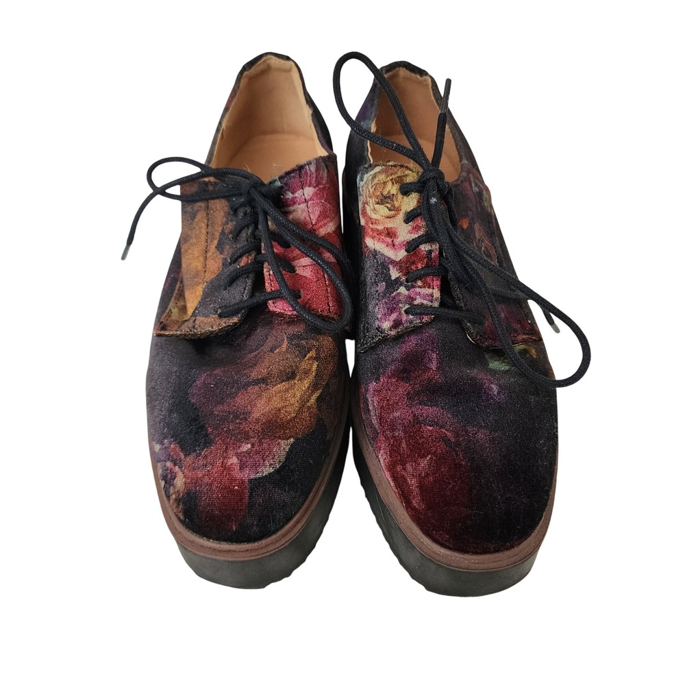 Madden Girl Womens Floral Velvet Platform Oxfords Lace Up Shoes Burgundy Black